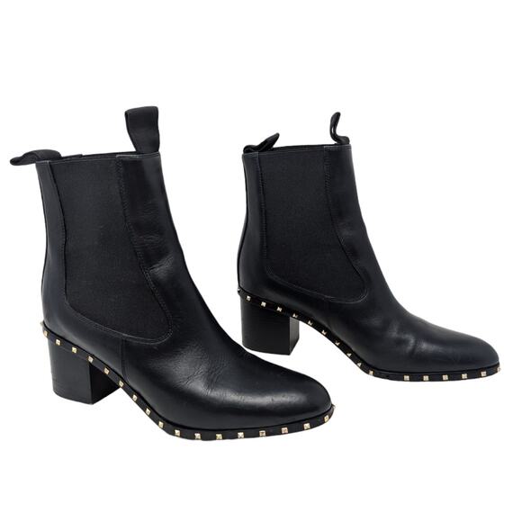 Valentino Rockstud Chelsea Boots EU 37 US 7 Black Leather Studded Block Heel - Picture 4 of 7